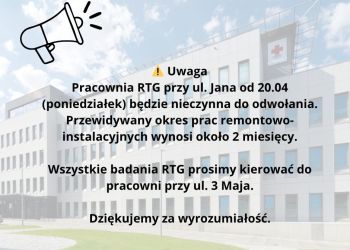 Komunikat dot. funkcjonowania pracowni RTG przy ul. św. Jana