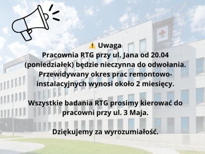 Komunikat dot. funkcjonowania pracowni RTG przy ul. św. Jana